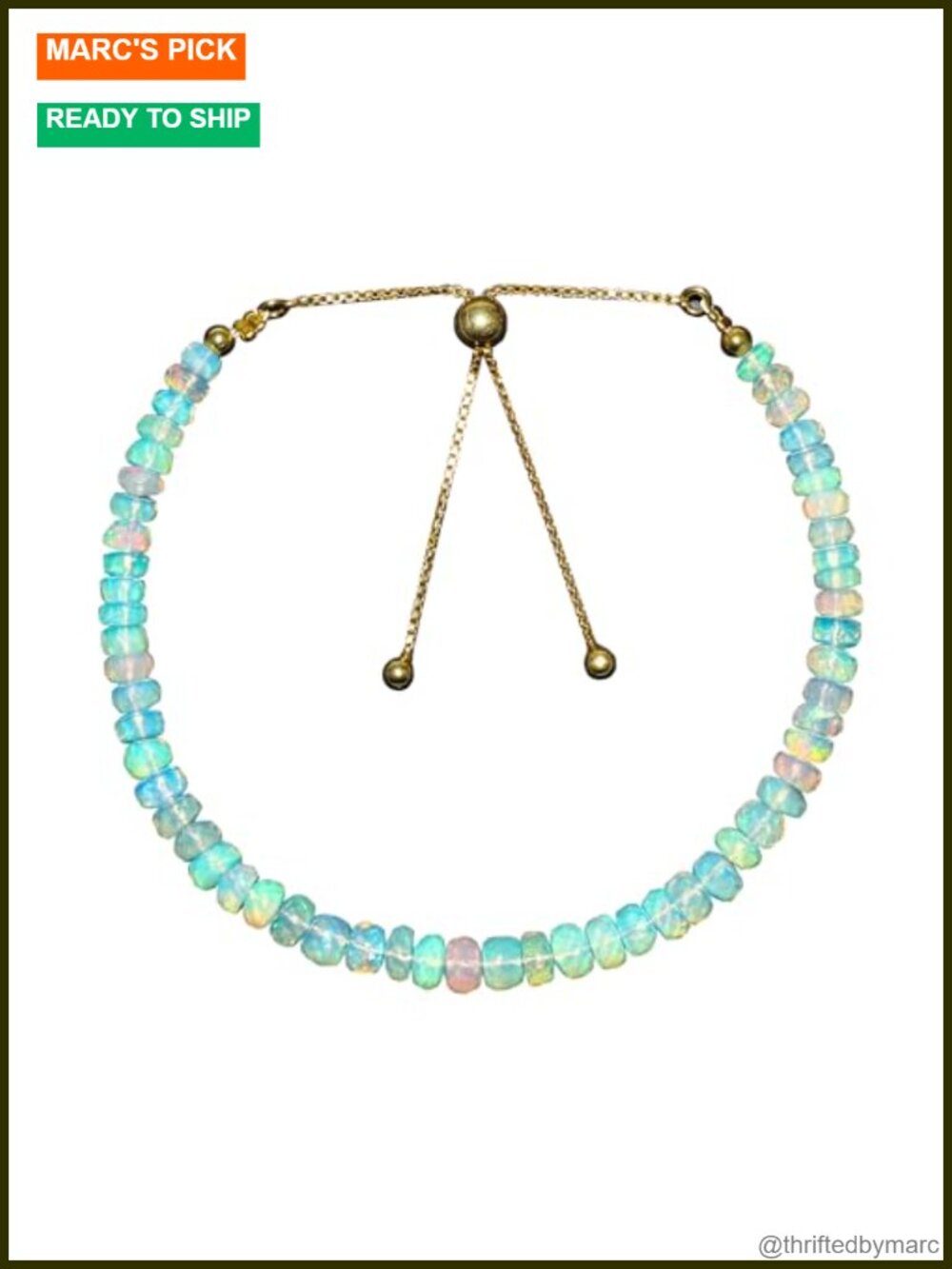 Natural Ethiopian Opal Bolo Bracelet 14K Gold Plated Adjustable Chain